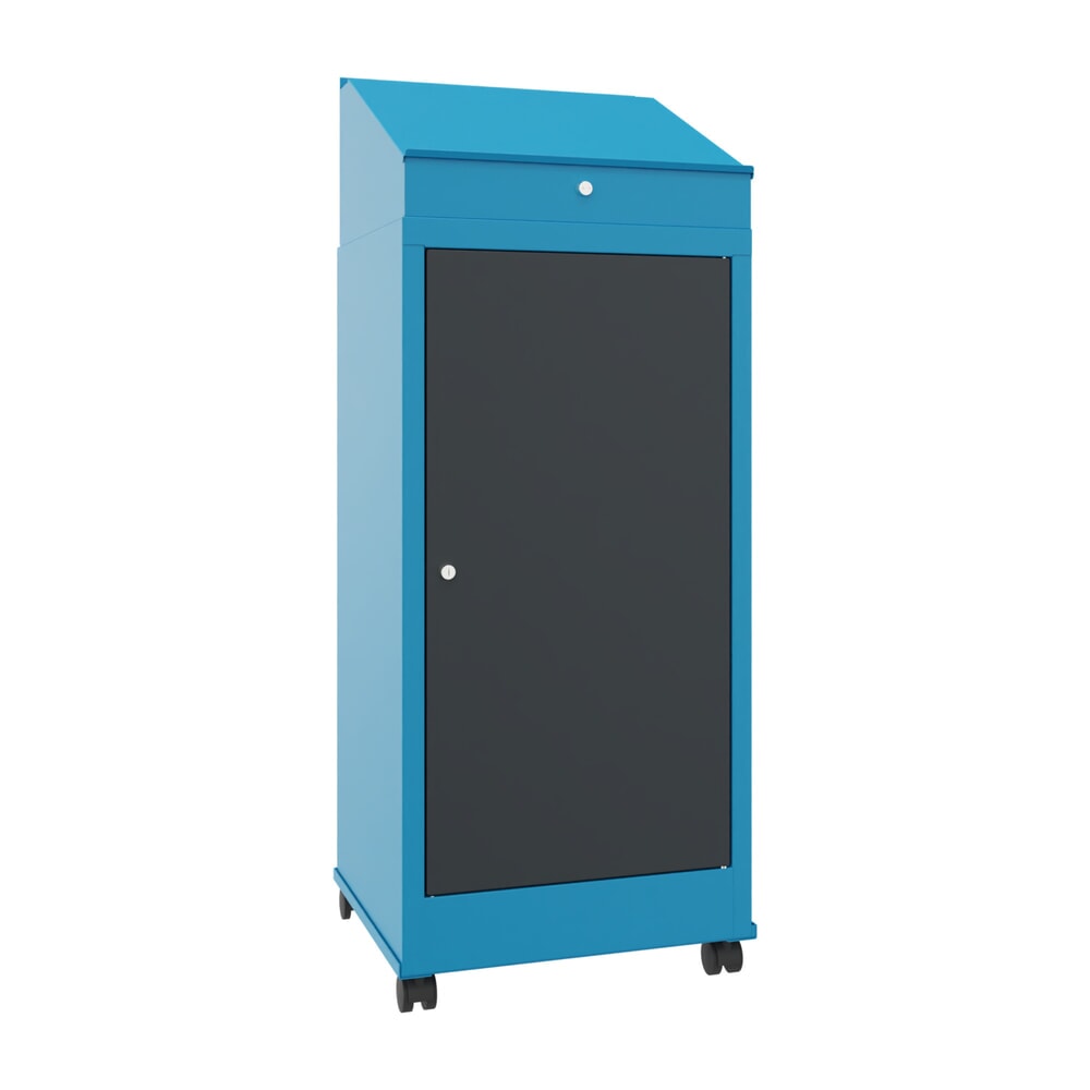 PAVOY Industrie-Stehpult, mobil, HxBxT 1.330 x 500 x 500 mm, 1 Ausziehboden, lichtblau, anthrazitgrau