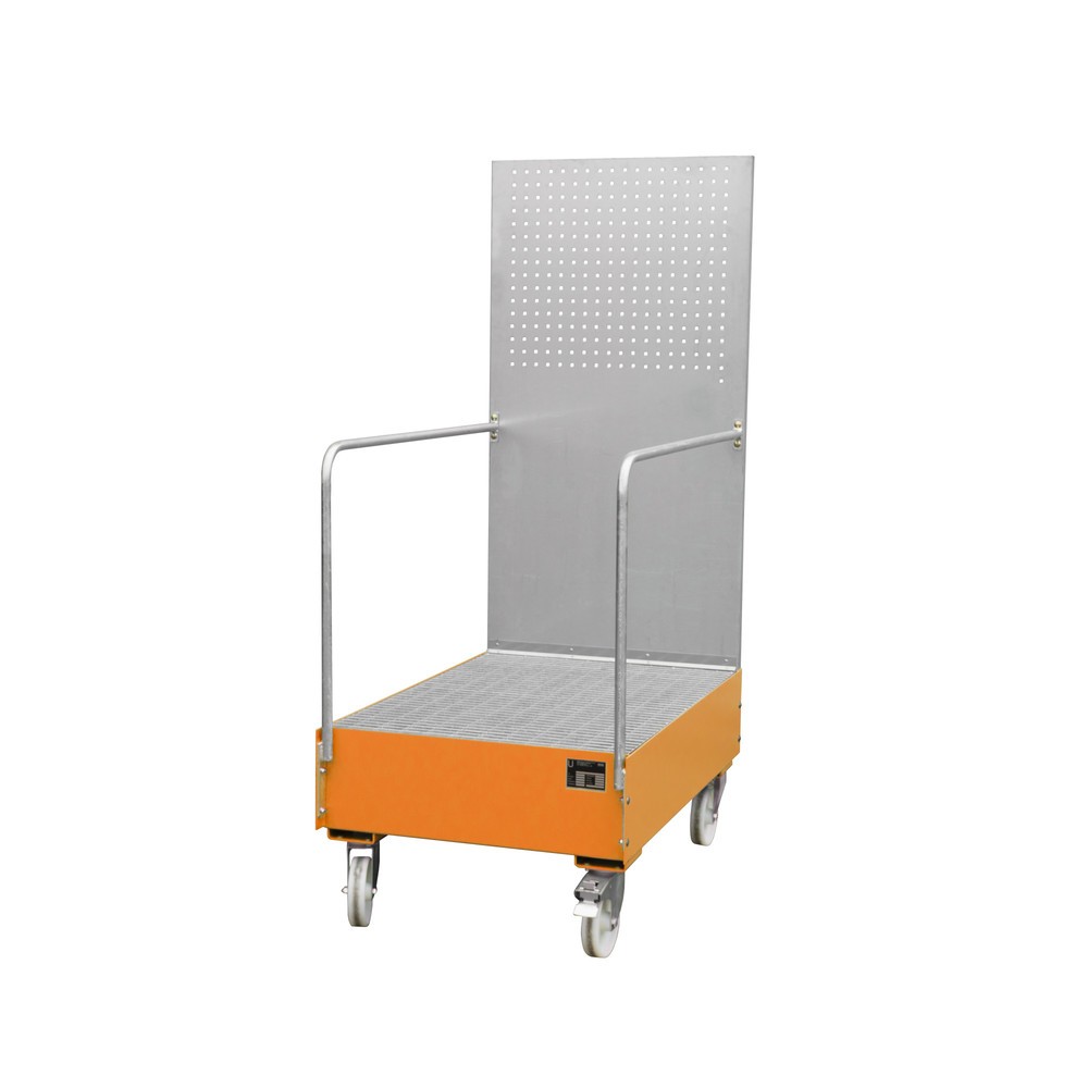 Bauer® Auffangwanne aus Stahl mit Lochplatte, verfahrbar, 2x 200 l, HxBxT 2.015 x 1.280 x 800 mm, gelborange