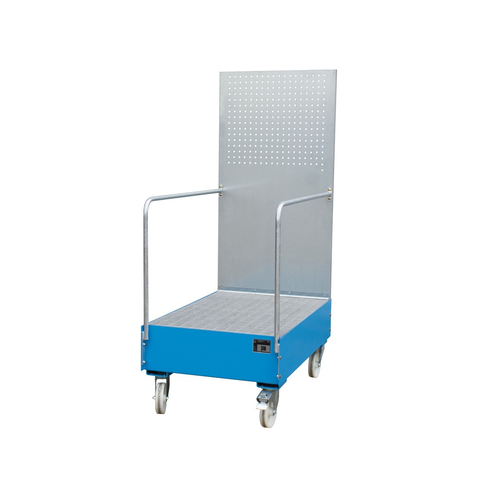 Bauer® Auffangwanne aus Stahl mit Lochplatte, verfahrbar, 2x 200 l, HxBxT 2.015 x 1.280 x 800 mm, lichtblau