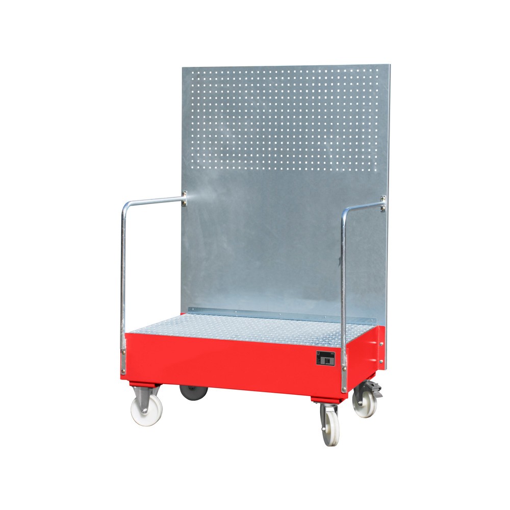 Bauer® Auffangwanne aus Stahl mit Lochplatte, verfahrbar, 2x 200 l, HxBxT 2.015 x 1.290 x 870 mm, feuerrot