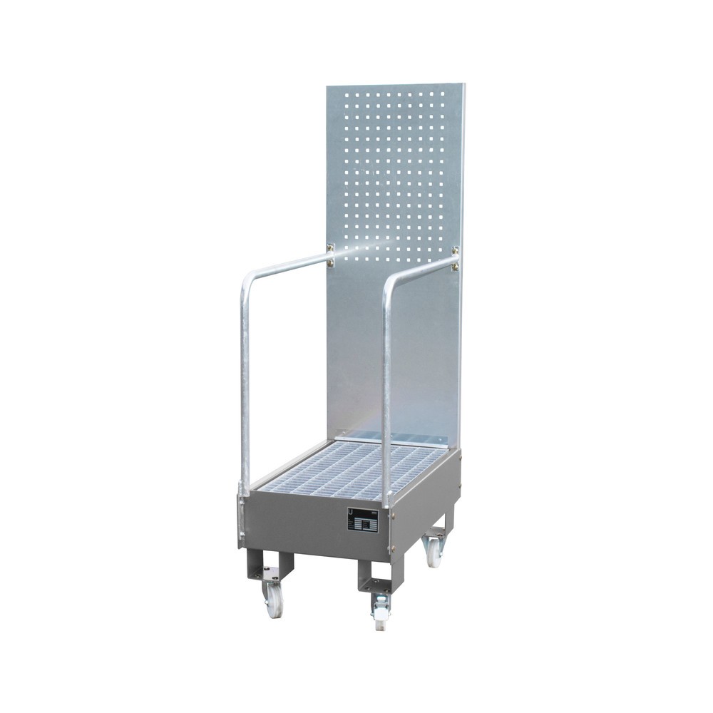 Bauer® Auffangwanne aus Stahl mit Lochplatte, verfahrbar, 2x 60 l, HxBxT 1.685 x 875 x 500 mm, mausgrau