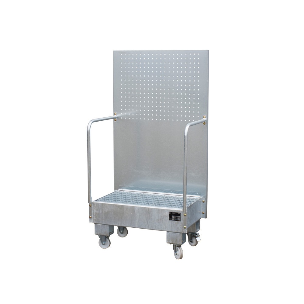 Bauer® Auffangwanne aus Stahl mit Lochplatte, verfahrbar, 2x 60 l, HxBxT 1.685 x 890 x 570 mm, feuerverzinkt