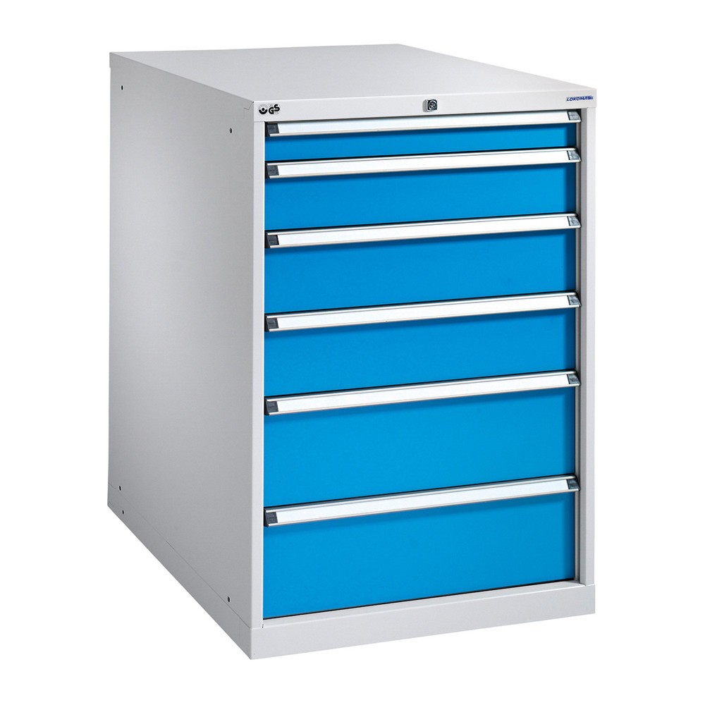 PAVOY Schubladenschrank, Höhe 1.000 mm, Schubladen 6x150 mm, Breite 715 mm, lichtgrau, himmelblau