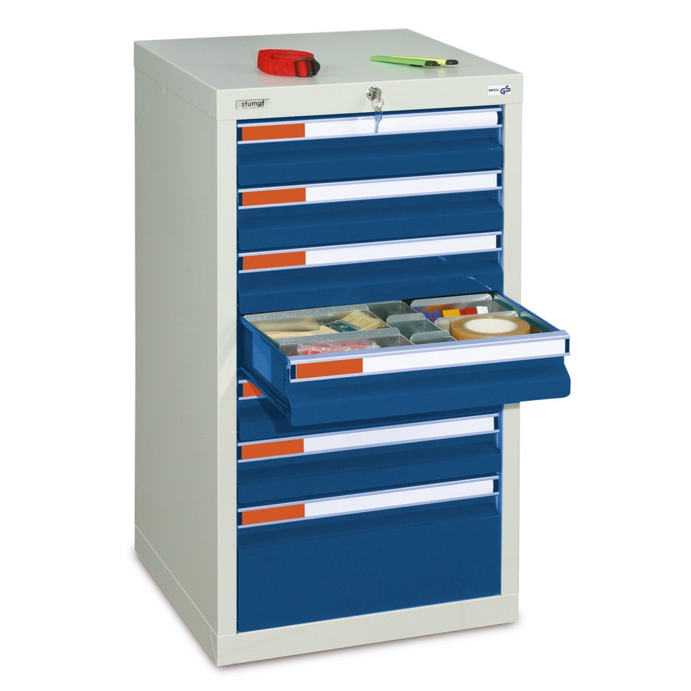 stumpf® Schubladenschrank Premium, Schubladen 6x100 + 1x200 mm, HxBxT 900 x 500 x 500 mm, lichtgrau