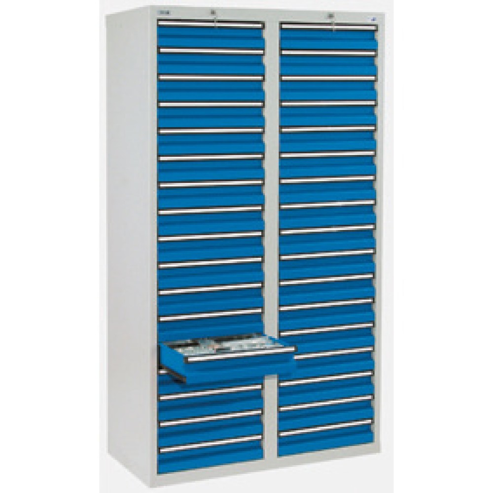 stumpf® Schubladenschrank, Schubladen 34x100 mm, HxBxT 1.800 x 1.000 x 500 mm, lichtgrau/enzianblau