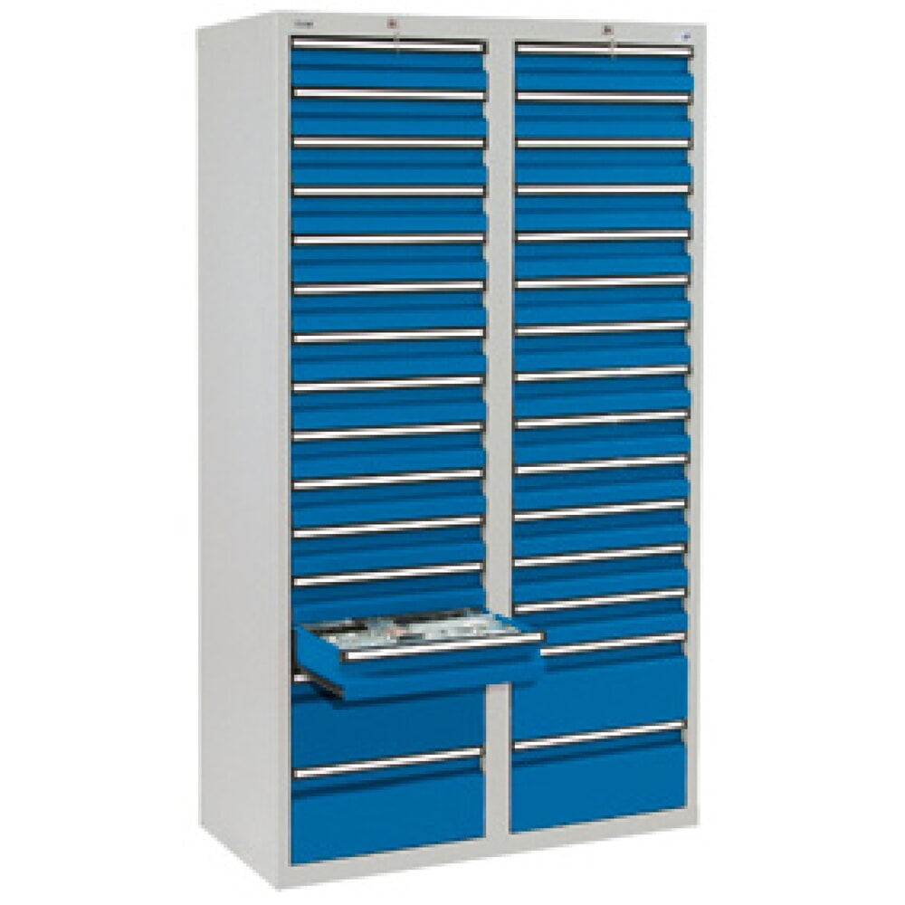 stumpf® Schubladenschrank, Schubladen 26x100 + 4x200 mm, HxBxT 1.800 x 1.000 x 500 mm, lichtgrau