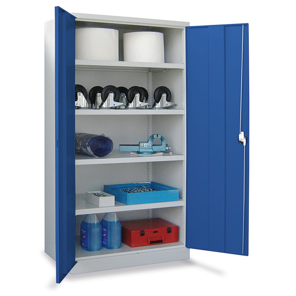 PAVOY Schwerlastschrank Premium, 4 Fachböden, enzianblau, lichtgrau