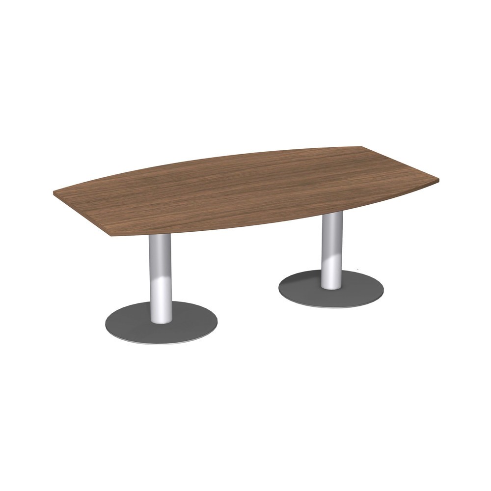 Geramöbel Konferenztisch fassförmig, mit Tellerfuß, BxT 2.000 x 800/1200 mm, Nussb.