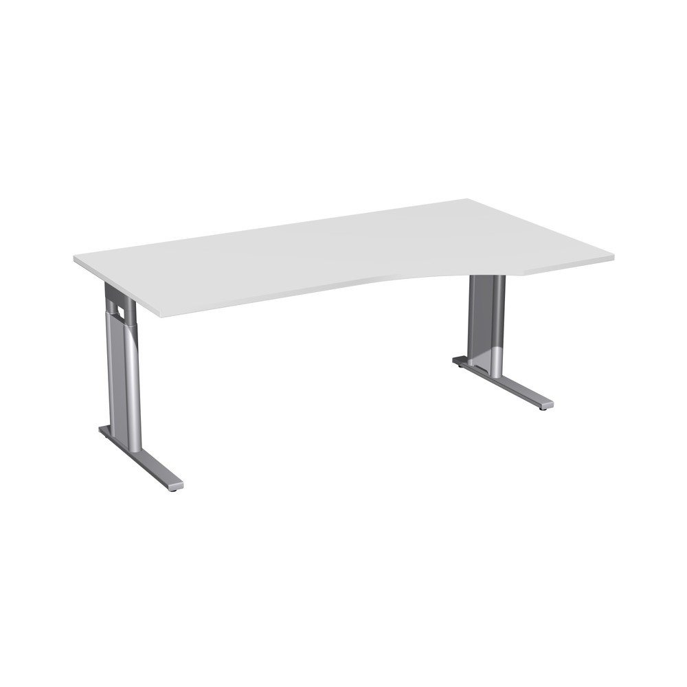 Geramöbel Manuell höhenverstellbarer Schreibtisch Profi, C-Fuss-Gestell, PC-Form-Tischplatte rechts, BxT 1.800 x 800/1.000 mm, lichtgrau