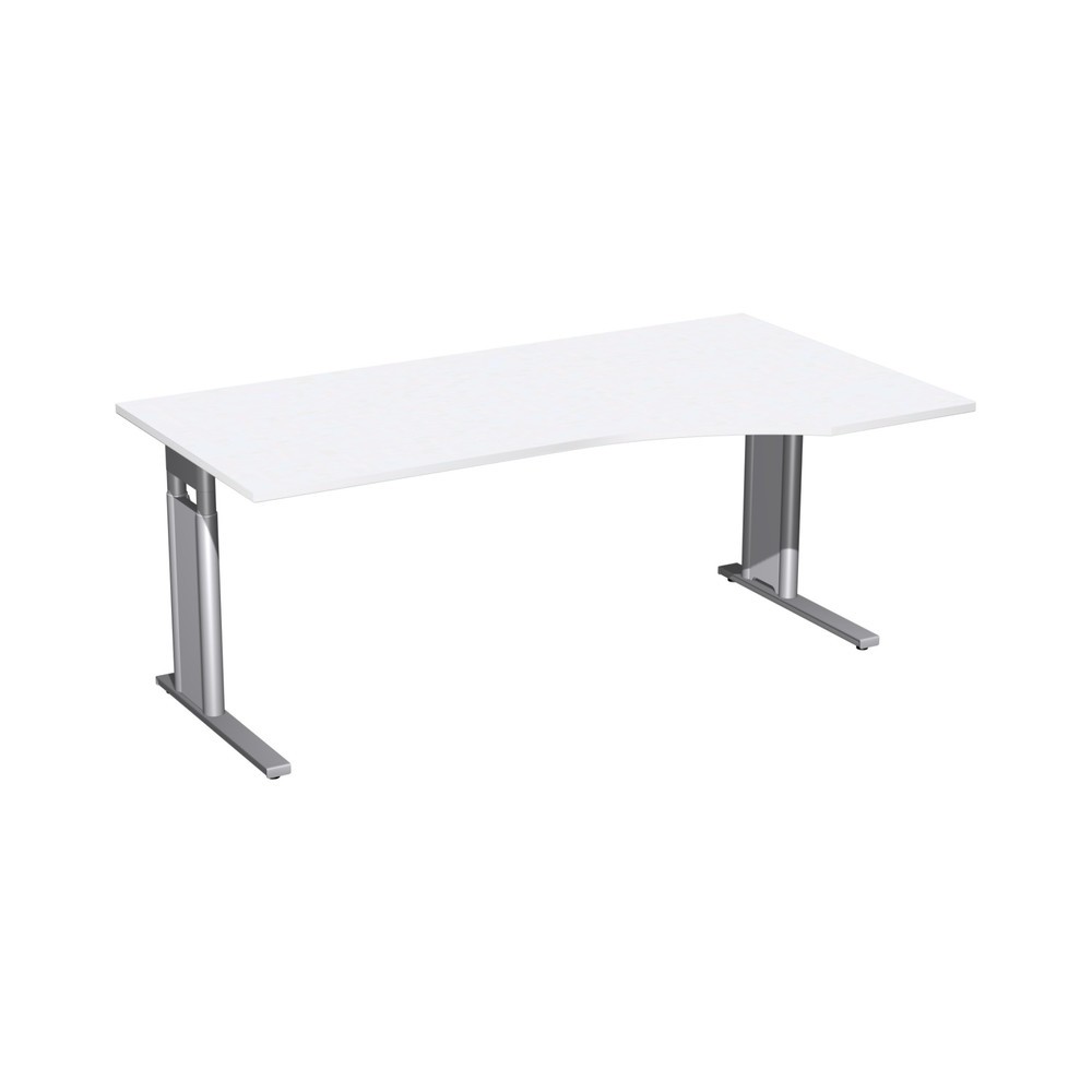 Geramöbel Manuell höhenverstellbarer Schreibtisch Profi, C-Fuss-Gestell, PC-Form-Tischplatte rechts, BxT 1.800 x 800/1.000 mm, weiss