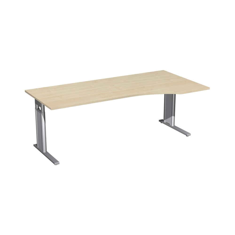 Geramöbel Manuell höhenverstellbarer Schreibtisch Profi, C-Fuß-Gestell, PC-Form-Tischplatte rechts, BxT 2.000 x 800/1.000 mm, Ahorn