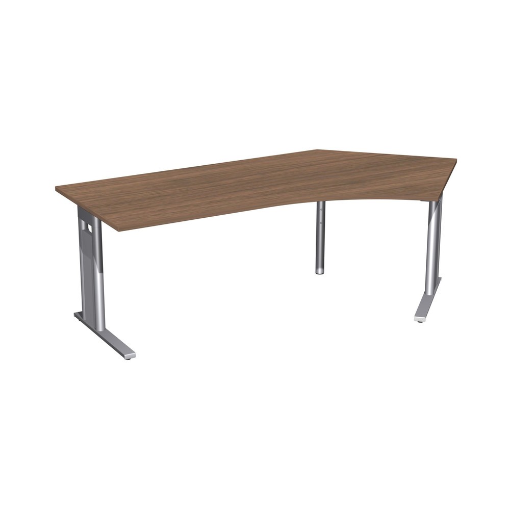 Geramöbel Büro-Schreibtisch Profi, Freiform-Tischplatte 135° rechts, C-Fuß-Gestell, BxT 2.166 x 1.130 mm, Nussbaum