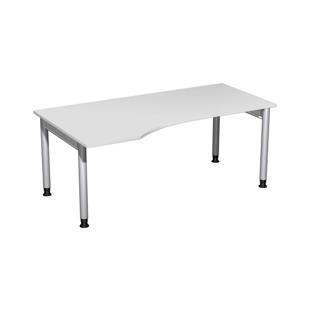 Geramöbel Manuell höhenverstellbarer Schreibtisch Profi, 4-Fuß-Gestell, PC-Form-Tischplatte links, BxT 1800 x 1000 mm, lichtgrau