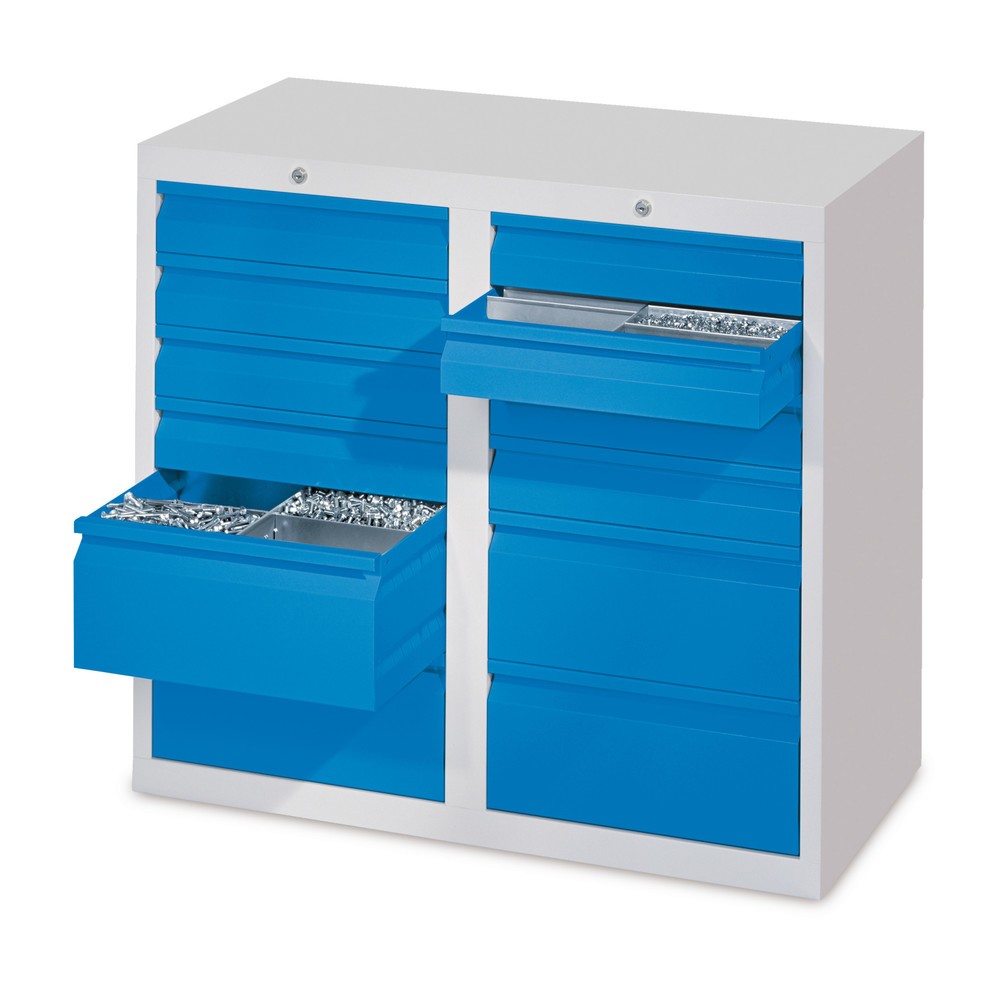PAVOY Leichter Schubladenschrank, Gleitführung, Schubladen 8x100 + 4x200 mm, Breite 1.000 mm, rubinrot, lichtgrau
