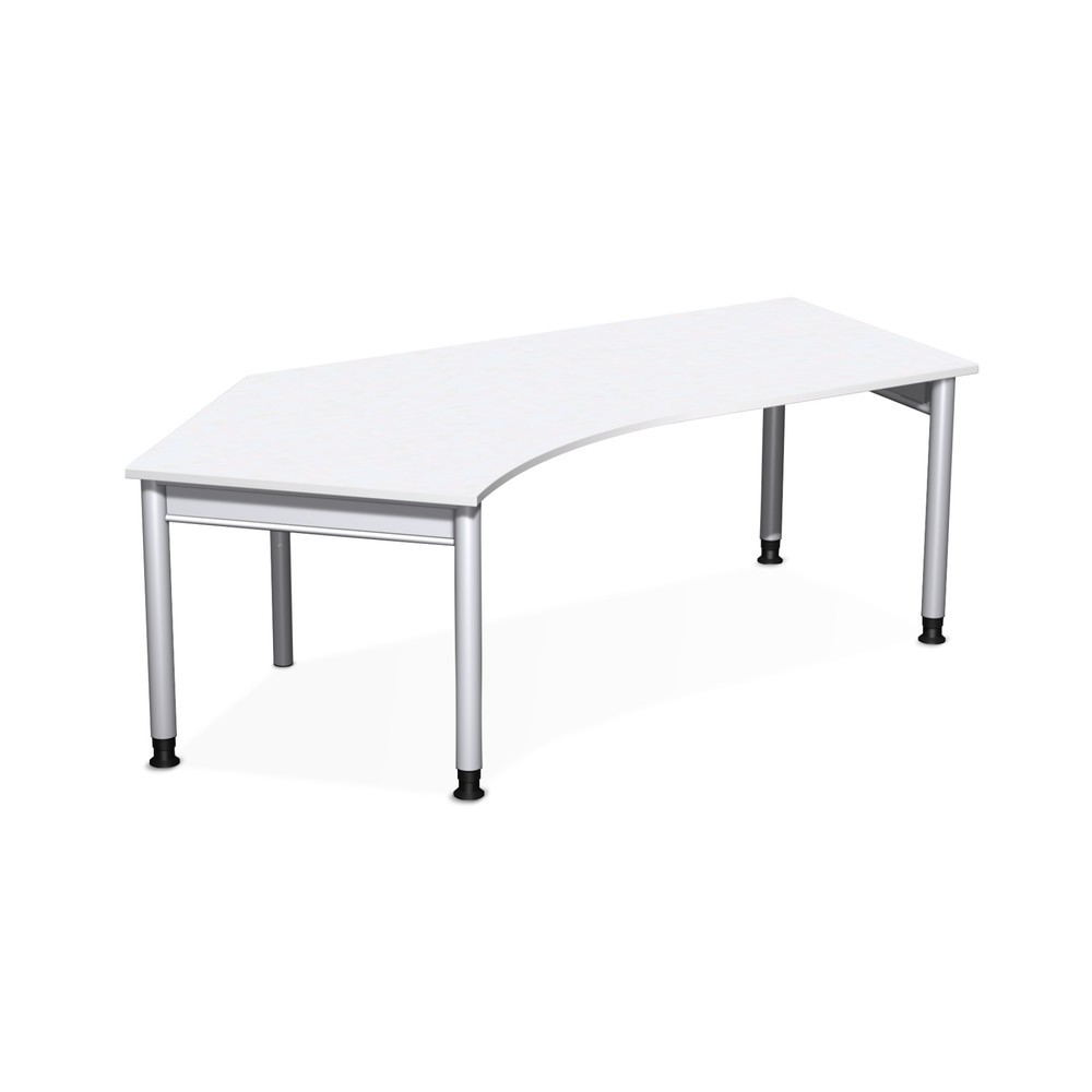 Geramöbel Manuell höhenverstellbarer Schreibtisch Profi, Freiform-Tischplatte 135° links, 4-Fuß-Gestell, BxT 2.166 x 1.130 mm, weiß