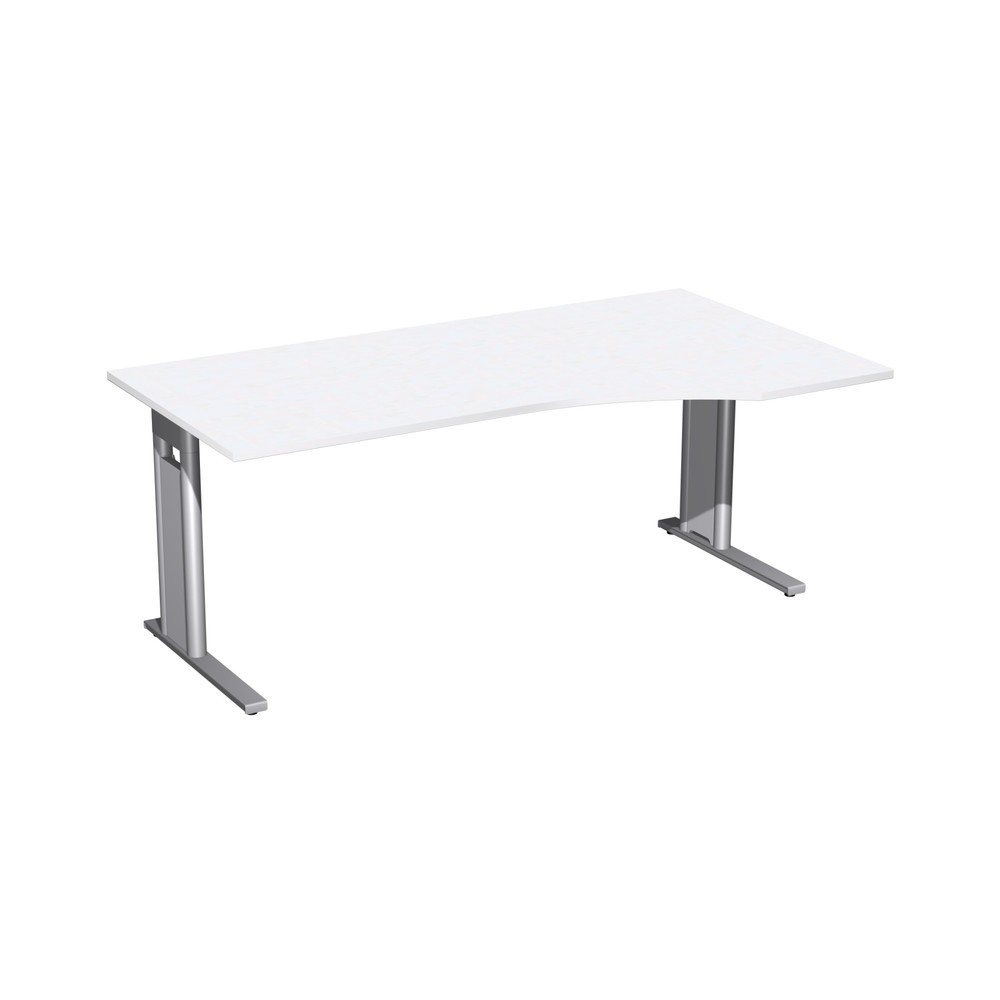 Geramöbel Büro-Schreibtisch Profi, C-Fuß-Gestell, PC-Form-Tischplatte rechts, BxT 1.800 x 1.000 mm, weiß