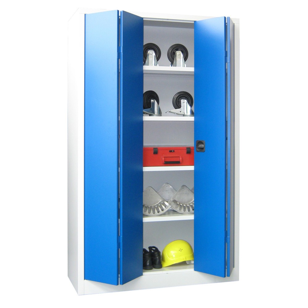 PAVOY Falttürenschrank mit 4 Fachböden, HxBxT 1.950 x 1.500 x 400 mm, anthrazitgrau, lichtgrau