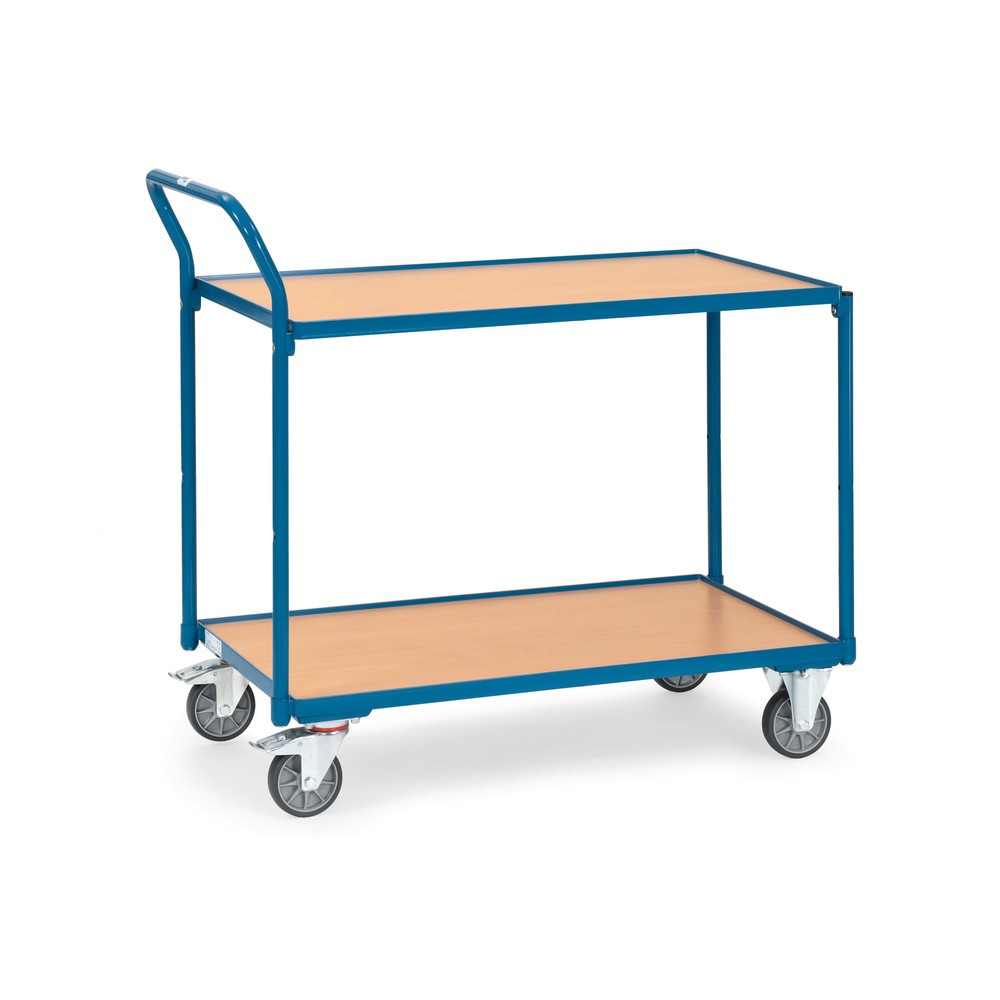 fetra® Tischwagen, TK 300 kg, 2 Etagen à 1.000 x 600 mm, hochstehender Schiebebügel