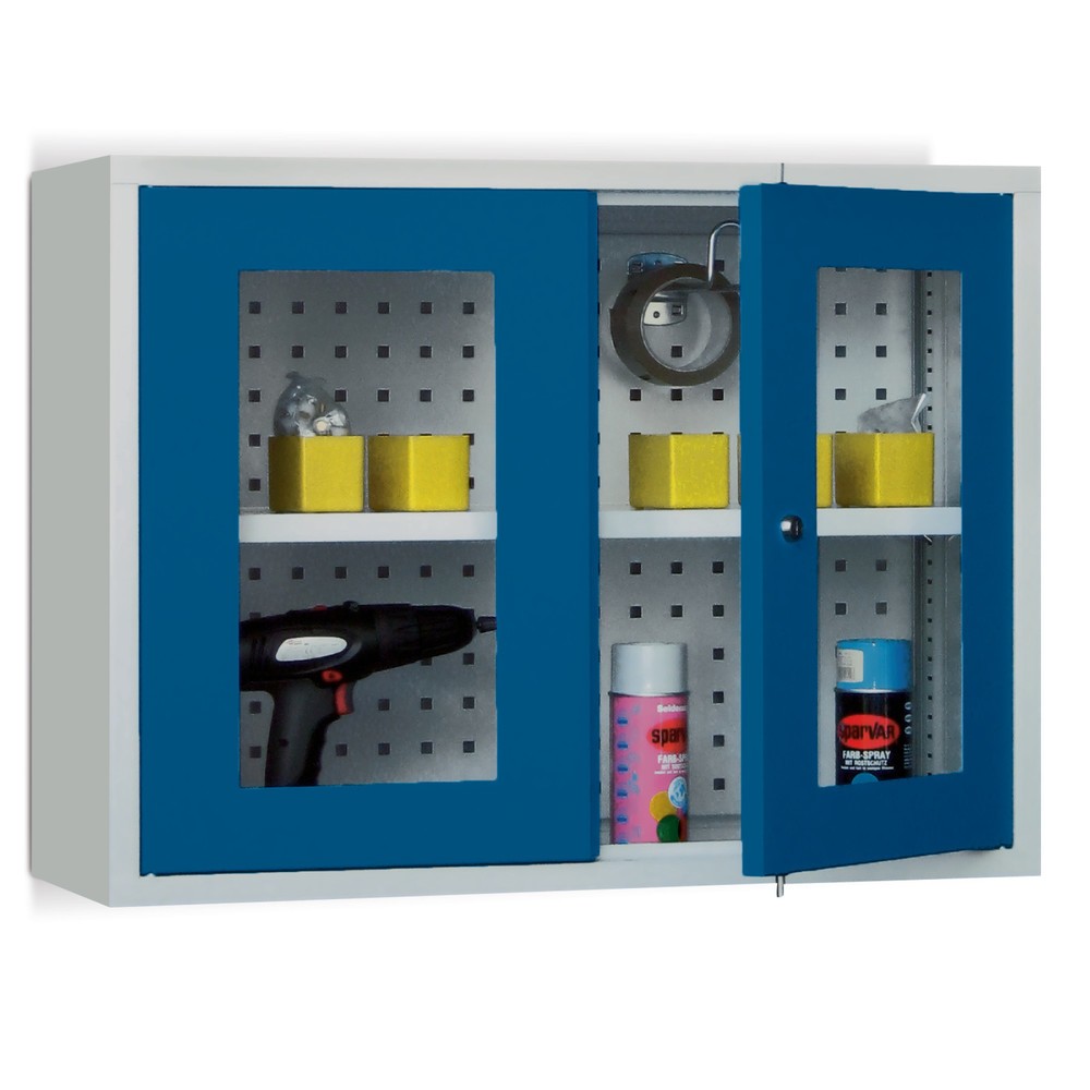 PAVOY Hängeschrank mit Sichtfenster, HxBxT 600 x 800 x 300 mm, Lochrückwand, rubinrot, anthrazitgrau