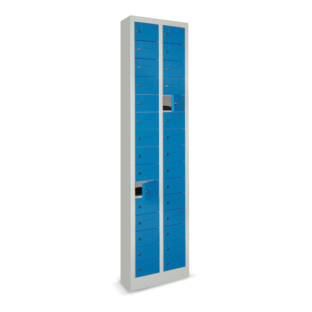 PAVOY Kleinfachschrank, 30 Fächer, HxBxT 1.950 x 460 x 200 mm, mit Etikettenrahmen, rubinrot, lichtgrau