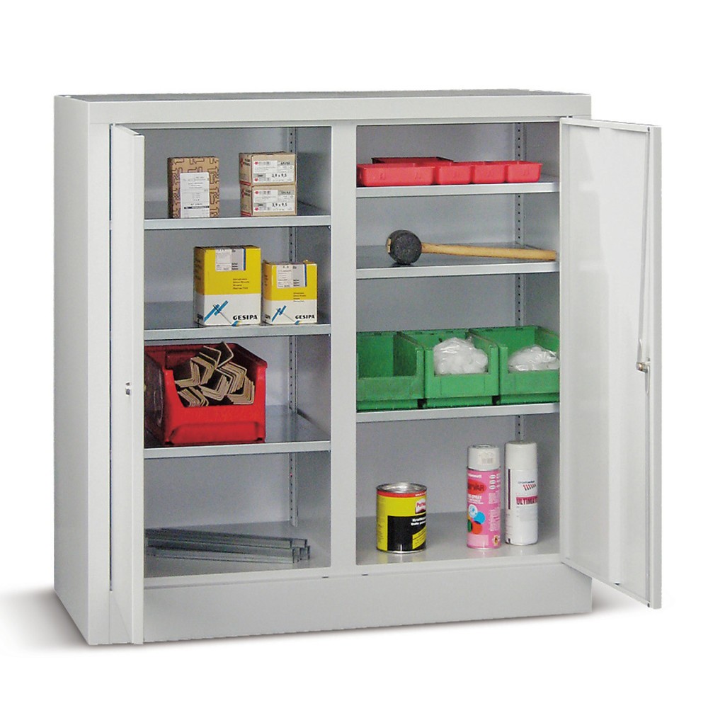 PAVOY Beistellschrank mit 6 Fachböden, HxBxT 1.000 x 1.000 x 500 mm, Trennwand, lichtblau, lichtgrau