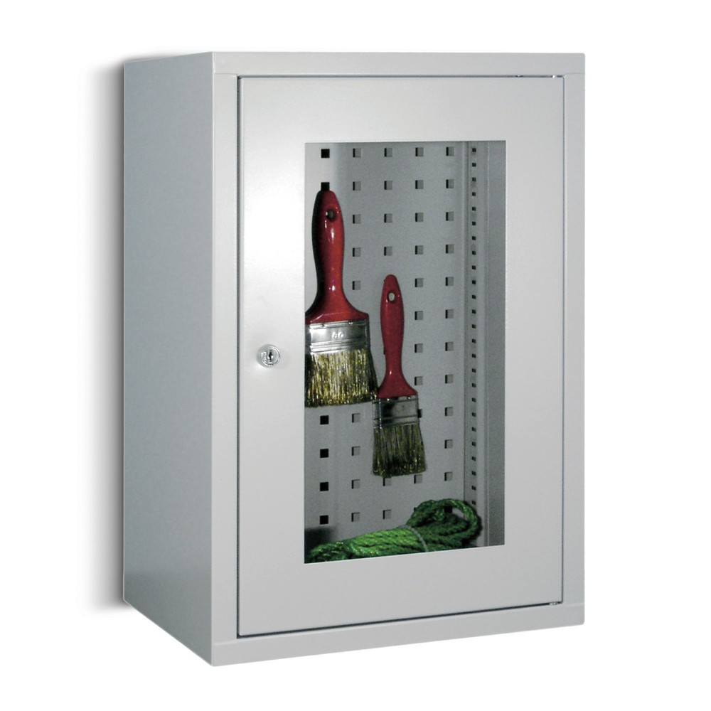 PAVOY Hängeschrank mit Sichtfenster, HxBxT 600 x 400 x 300 mm, Lochrückwand, anthrazitgrau, reinweiss