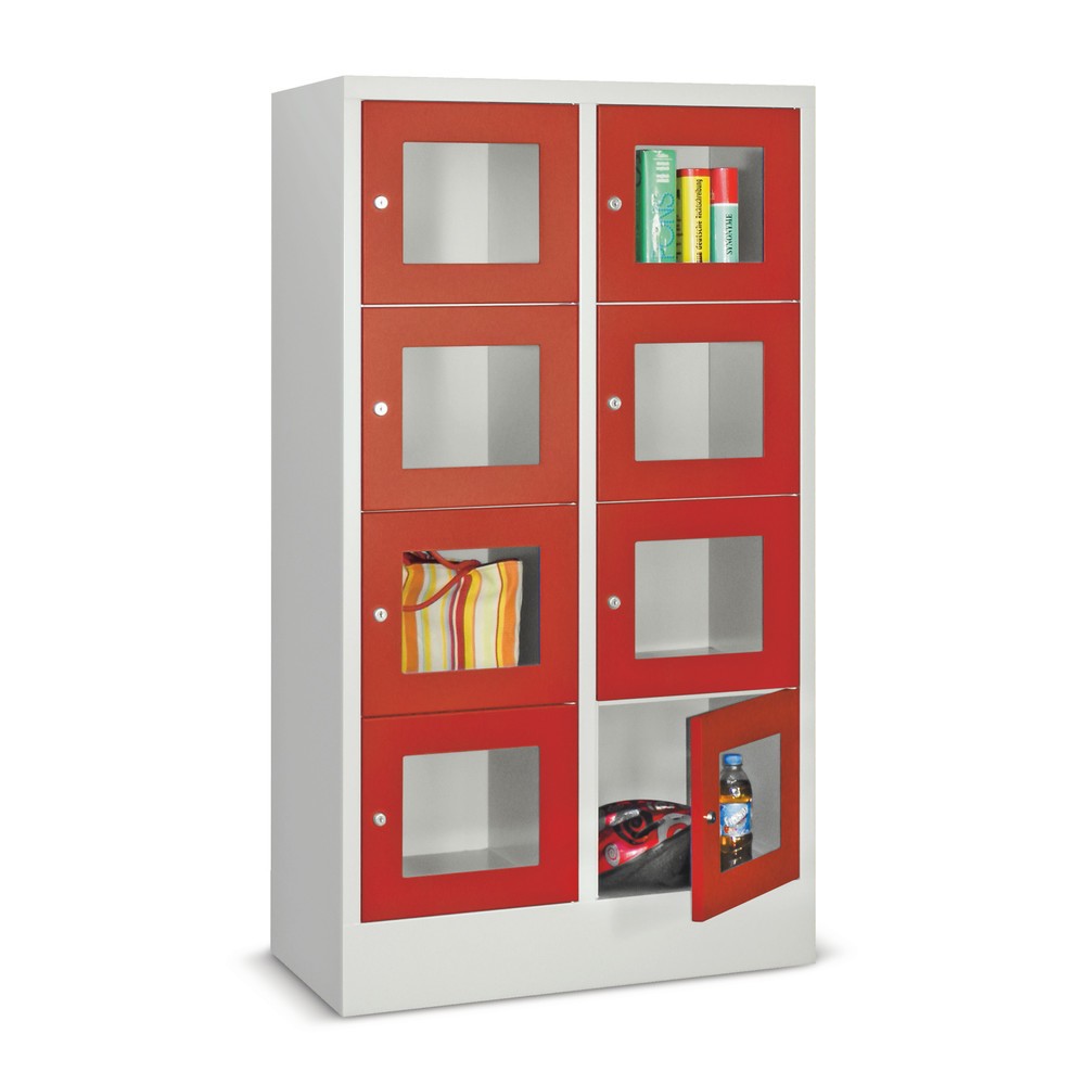 PAVOY Schliessfachschrank mit Sichtfenster, 2 x 2 Fächer, HxBxT 855 x 600 x 500 mm, anthrazitgrau, lichtgrau