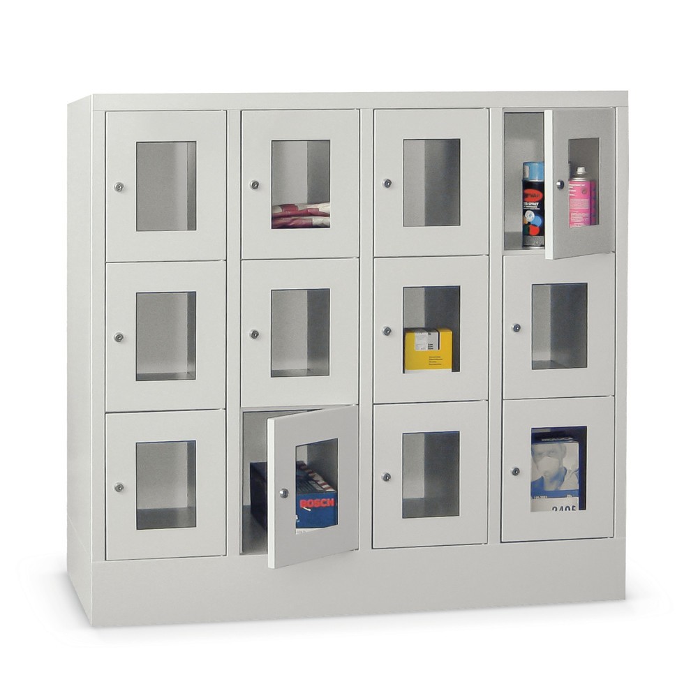 PAVOY Schliessfachschrank mit Sichtfenster, 4 x 3 Fächer, HxBxT 1.187 x 1.200 x 500 mm, feuerrot, lichtgrau