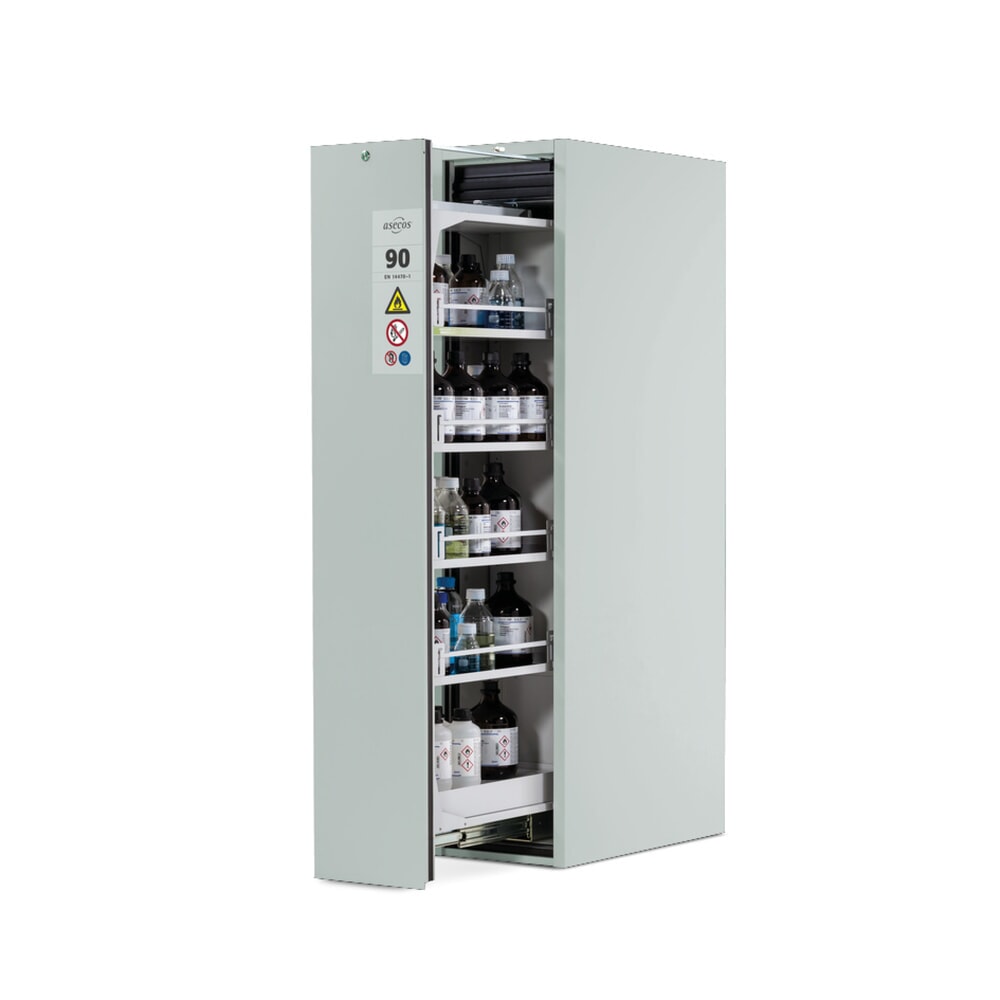 asecos® Brandschutzschrank V-MOVE-90 mit Vertikalauszug, HxBxT 1.966 x 449 x 860 mm, lichtgrau