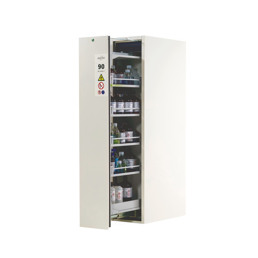 asecos® Brandschutzschrank V-MOVE-90 mit Vertikalauszug, HxBxT 1.966 x 449 x 860 mm, laborweiss