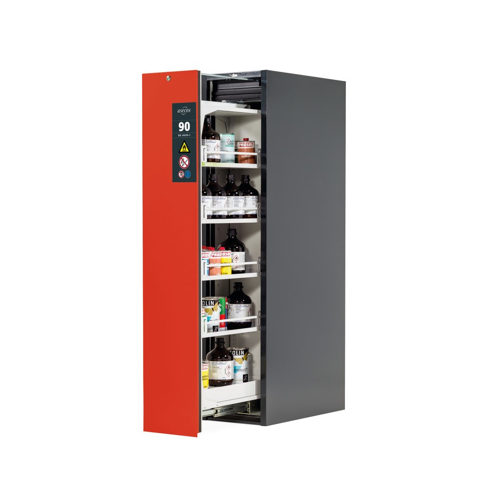 asecos® Brandschutzschrank V-MOVE-90 mit Vertikalauszug, HxBxT 1.966 x 449 x 860 mm, anthrazit, verkehrsrot