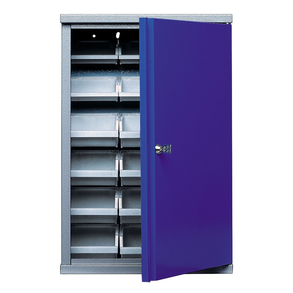 Hängeschrank mit 18 Sichtboxen, HxBxT 600 x 400 x 160 mm, blau