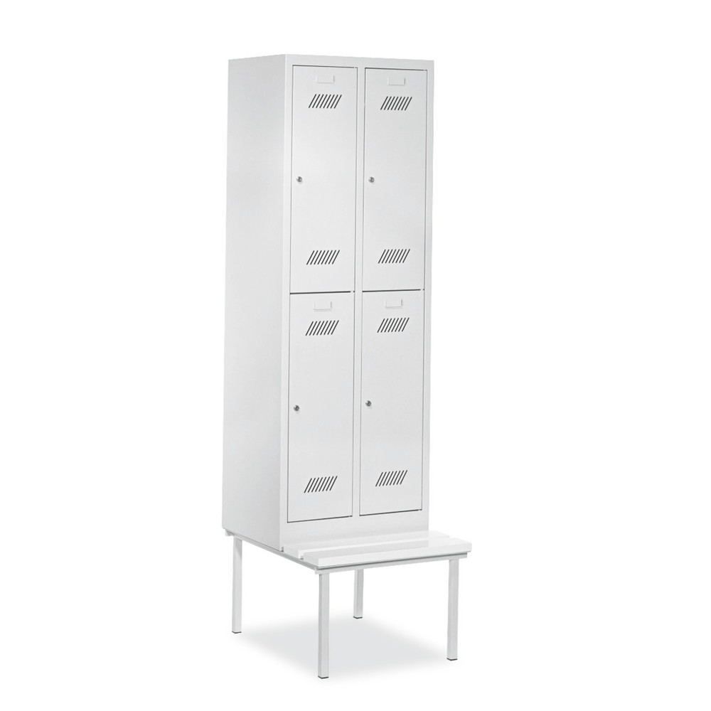 PAVOY Kleiderspind mit Sitzbank, 2-stöckig, 2 x 2 Fächer à 300 mm, Drehriegelverschluss, reinweiss, reinweiss