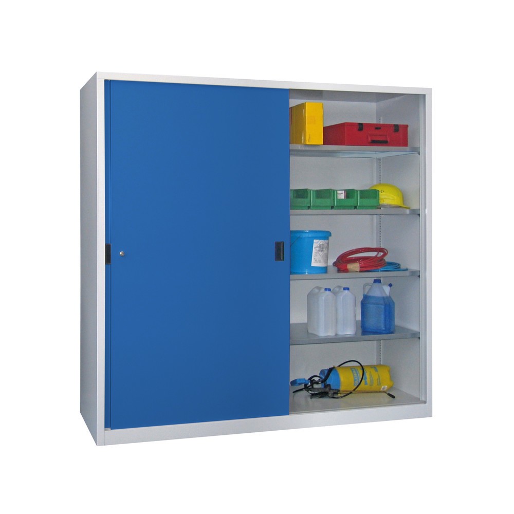 PAVOY Schiebetürenschrank mit 4 Fachböden, HxBxT 1.950 x 1.000 x 500 mm, himmelblau, lichtgrau