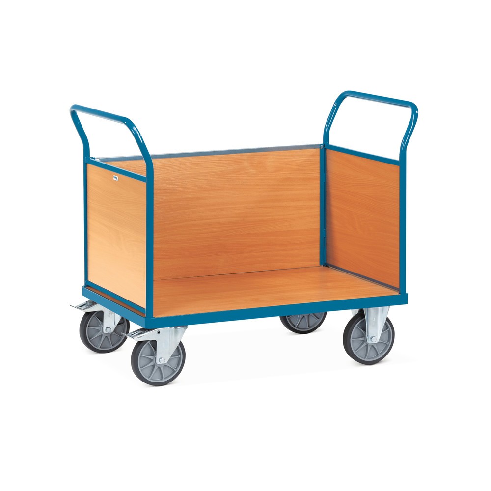 fetra® Plattformwagen, 3-seitig mit Holzwänden, Ladefläche BxT 800 x 1.200 mm