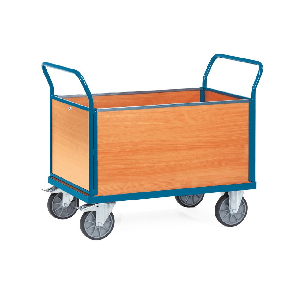 fetra® Plattformwagen, 4-seitig mit Holzwänden, Ladefläche BxT 800 x 1.200 mm