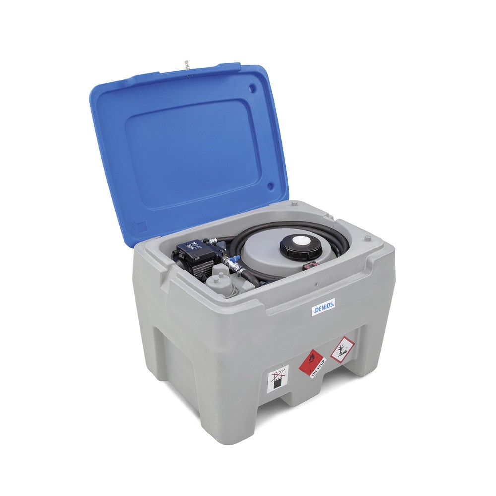 Tank-Anlage aus PE, mit Pumpe, Zapfventil + Schlauch, Volumen 250 l, V 230, 56 l/min