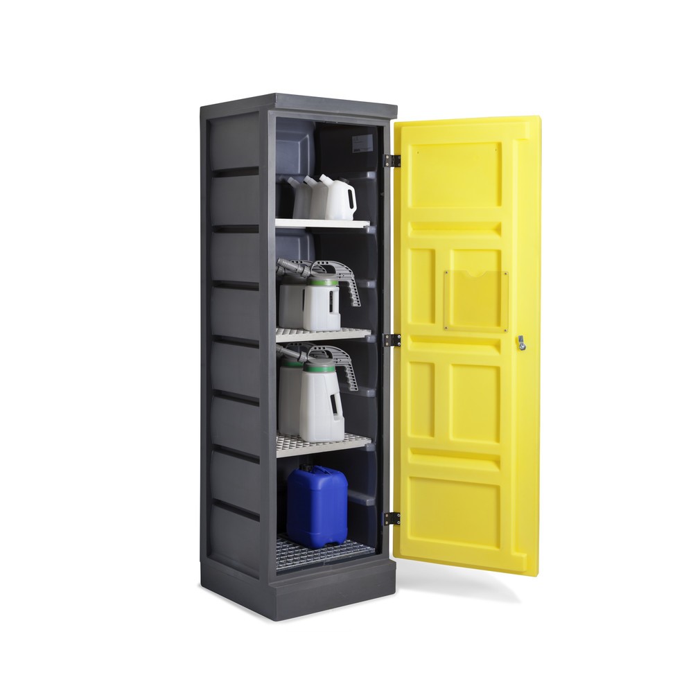 Denios Chemikalienschrank aus PE, HxBxT 1.990 x 610 x 640 mm, 4 Gitterroste, verzinkt