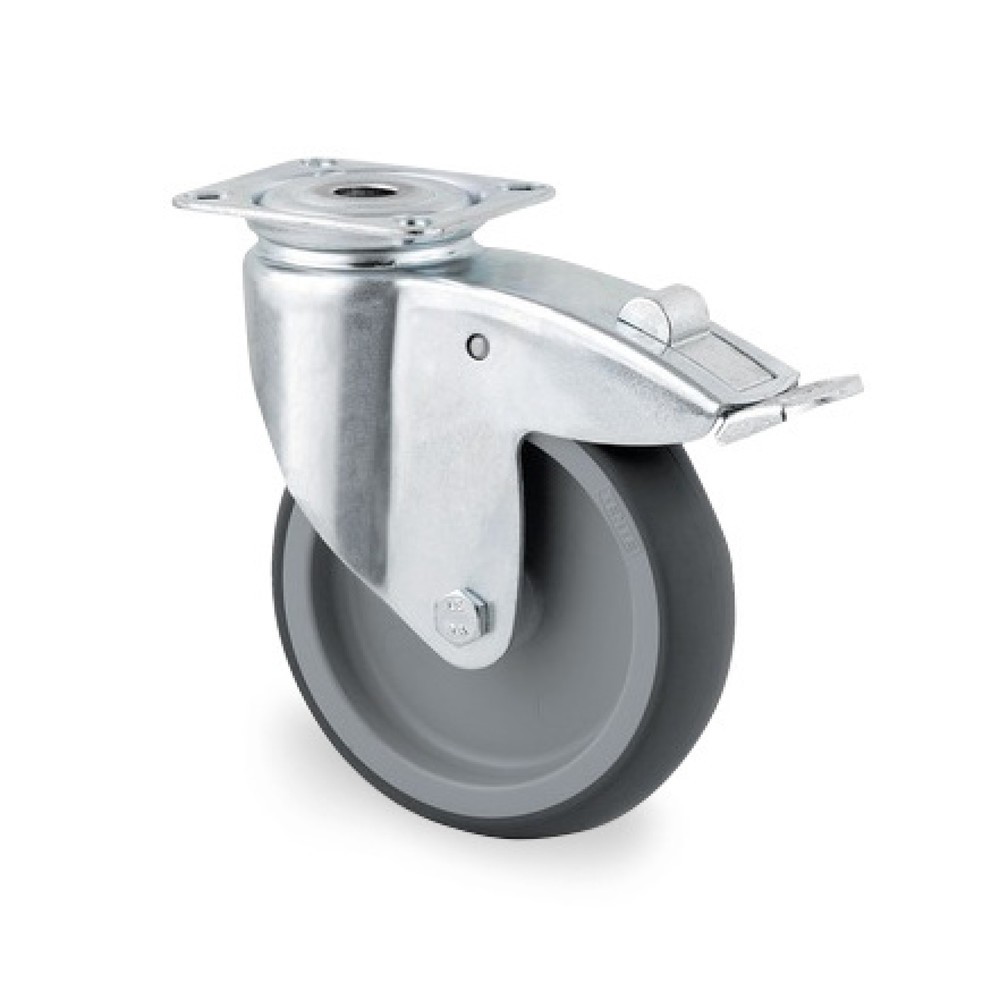 TENTE® Lenkrolle TPE, Gleitlager, Stahlblech-Gehäuse, Totalfeststeller, Ø x Breite 75 x 50 mm, TK 75 kg