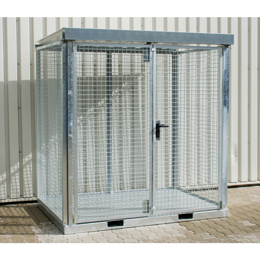 Bauer® Gasflaschen-Container, mit Staplertaschen, max. 45 Gasflaschen, Tränenblechboden