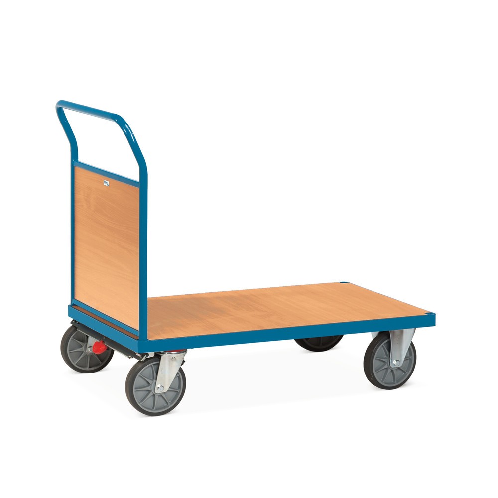 fetra® Plattformwagen, mit Holz-Stirnwand, Ladefläche BxT 800 x 1.200 mm, mit Zentralbremse