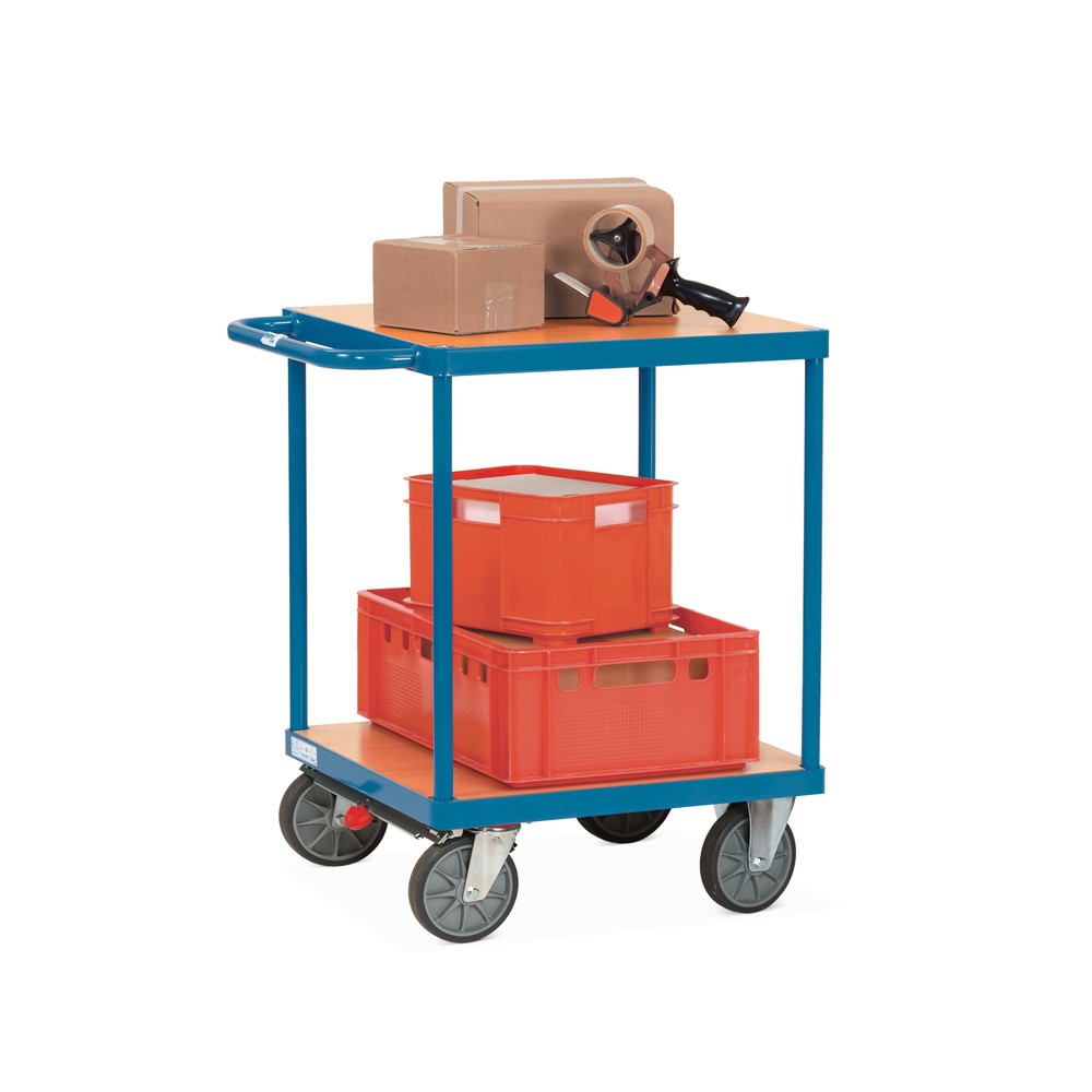 fetra® Schwerer Tisch- und Montagewagen, 2 Etagen à 600 x 600 mm, mit Zentralbremse