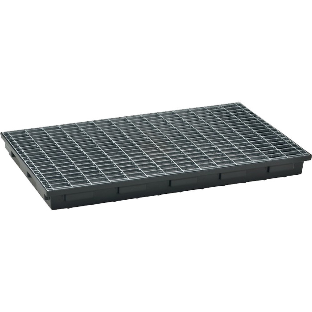 CEMO Aufangwanne aus PE, HxBxT 85 x 600 x 980 mm, Auffangvolumen 30 l, Gitterrost aus Stahl