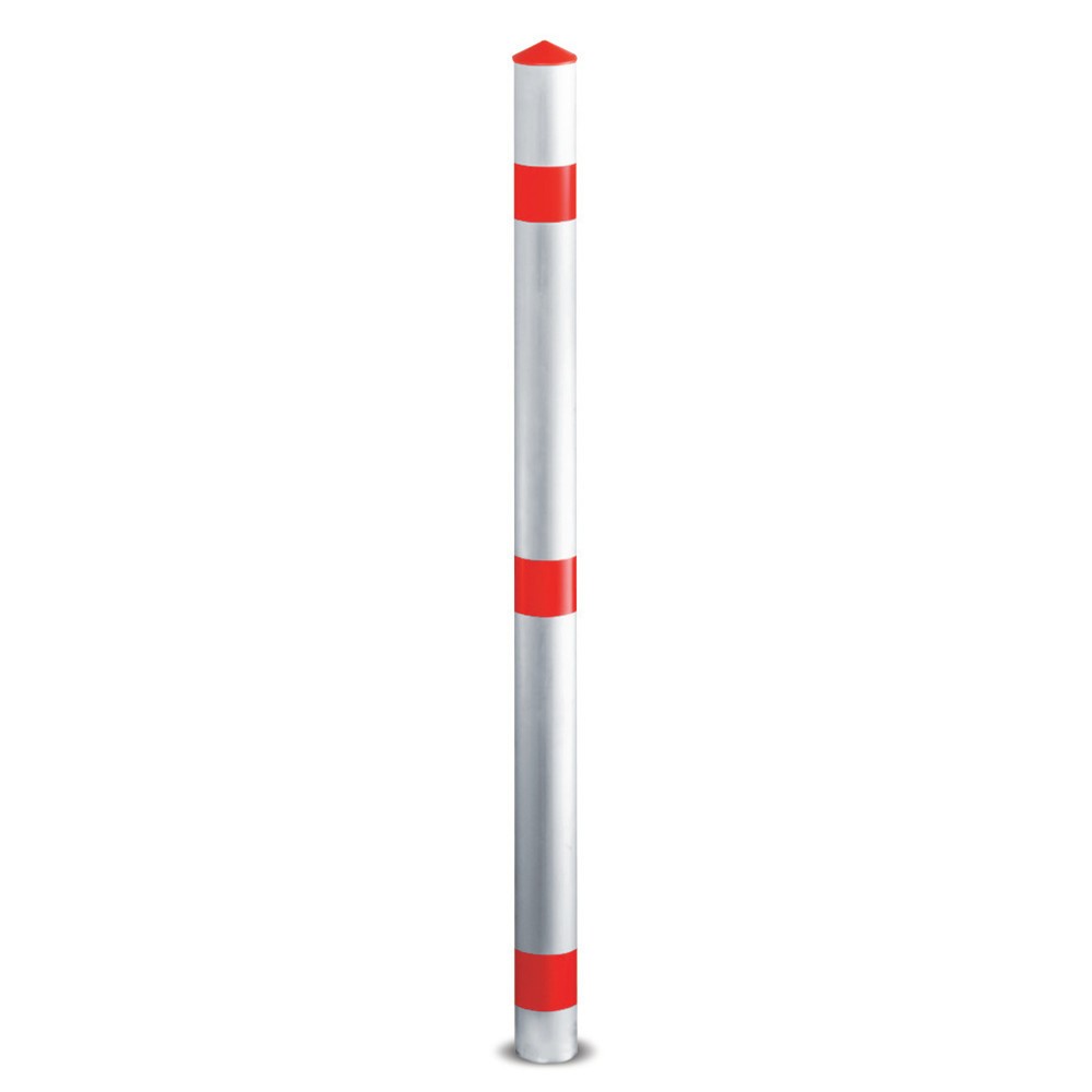 URBANUS Sperrpfosten aus Stahl, umlegbar, Rundrohr Ø 76 mm zum Aufdübeln + Feuerwehr-Dreikant, rot/weiss