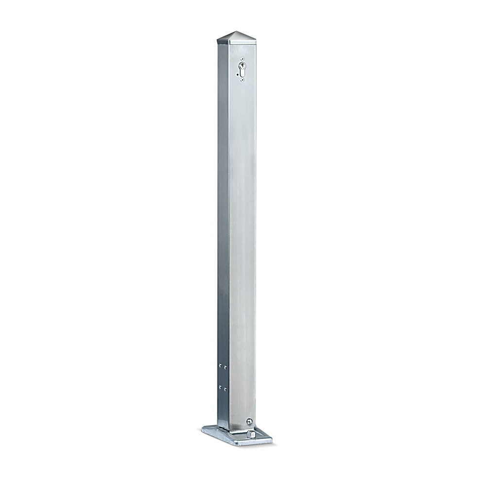 URBANUS Edelstahl-Sperrpfosten, umlegbar, Vierkant 70x70 mm mit Bodenanker + Spitzkopf, Zylinderschloss