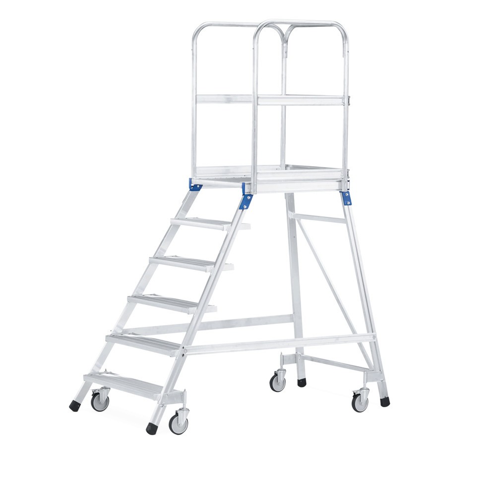 ZARGES Podesttreppe, fahrbar, 1-seitig begehbar, Standhöhe 1,68 m, Aluminium