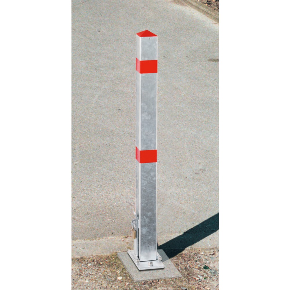 URBANUS Parkpfosten, umlegbar, Vierkant 70x70 mm zum Aufdübeln, rot/weiss
