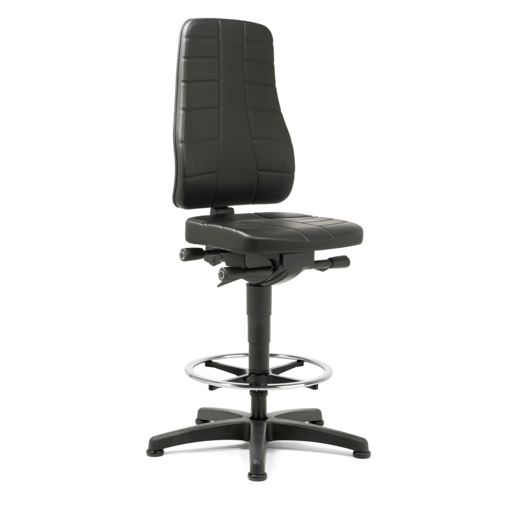 bimos Arbeitsdrehstuhl All-In-One Highline, Kunstleder, mit Bodengleitern + Fussring, schwarz
