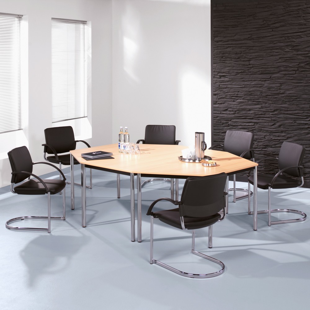 Hammerbacher Konferenztisch Premium, Rundrohr, BxT 1.200 x 800 mm, lichtgrau/verchromt