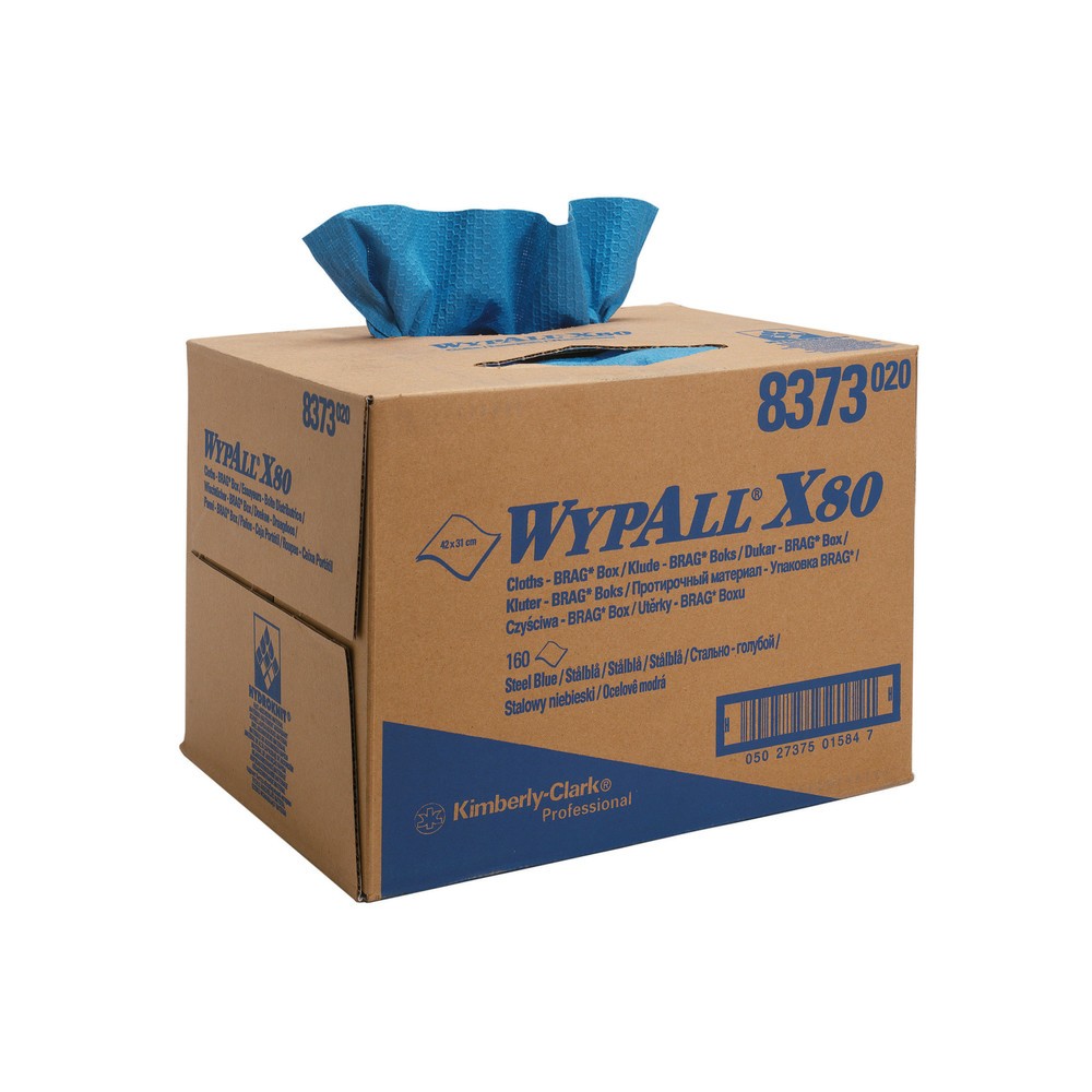 WypAll® Wischtücher X80, HxB 427 x 282 mm, BRAG-Box, stahlblau